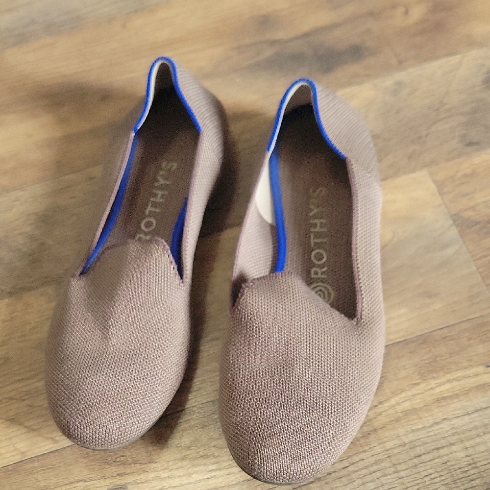 Rothy's Taupe and Cobalt Slip-Ons